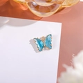 Elegant gold butterfly charm with blue crystal and rhinestones for DIY jewelry - Outer 10x12 (Glass 5x10) Single Loop / Lake Blue