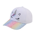 Weiße Einhorn Baseballkappe für Mädchen mit Regenbogen Glitzer Sternen Schirm - Glitzer Stern Krempe - Weiß