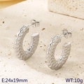 Pendientes de acero inoxidable plateado en forma de C con textura, 24x19mm - Color Acero