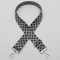 Adjustable wide polyester shoulder strap with black and white floral pattern and silver clips - Style 584 / Silver