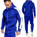 Tuta sportiva blu da uomo con strisce bianche, felpa con cappuccio e pantaloni abbinati - S / Blu Reale