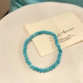 Minimalist turquoise beaded bracelet with natural black and brown mineral veins - 4mm / Blue Style (67#)