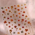 Autumn maple leaf nail stickers with Chinese calligraphy in vintage caramel tones - Gold Stamping Maple Leaf Style (M-681)