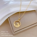 Close-up of golden unicorn zircon necklace with size specifications and weight details - Golden Unicorn (C116 Stainless Steel Chain Copper Micro Inlaid Pendant)