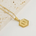 Golden stainless steel necklace featuring a hexagonal pendant with letter U engraving - Letter U (Single Pendant)