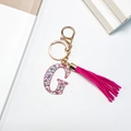 Colorful floral letter G keychain with rose red tassel and rose gold lobster clasp charm - Letter G (With Tassel)