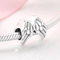 Polished S925 sterling silver angel wings charm bead on a snake chain bracelet - 925 Silver / Angel Wings (PC0303)