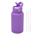 Purple matte 650ml stainless steel sports bottle with handle, straws and cleaning brush - Violet