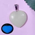 Luminous heart stone pendant in white finish glowing blue in the dark with metal clasp - 50-Light Green