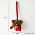 Red matte Christmas bell with reindeer antlers, velvet bow, pinecones and green needles - Red Pine Cone Bell