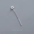 Minimalist S999 fine silver drop threader earrings with Q-letter circular charm decor - Letter Q