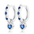 Orecchini a cerchio in argento S925 con pendenti a cuore in zircone blu lucido - Platino-Blu