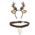 Plush brown reindeer antlers headband and matching white tail accessory set - Antler Headband And Tail Set