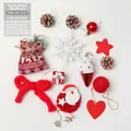 Red and white Christmas ornament set including snowflakes, pinecones and gift boxes - Red & White Decor Accessories Bag 60cm