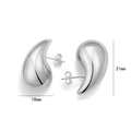 Polished silver stainless steel hollow teardrop stud earrings, 18mm by 31mm size - 31*18mm / Silver