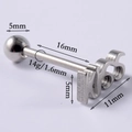Silver stainless steel 14G tongue ring with KISS letter charm and measurement guide - KISS
