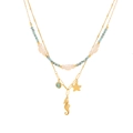 Double-layered turquoise beaded necklace with starfish and seahorse gold pendants - Double Layer Seahorse Starfish Style (1#)