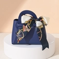 Dark blue leather wedding favor bag with elegant silk scarf wrap on handle - Dark Blue