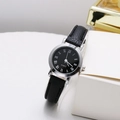 Minimalist women's quartz watch with black roman numeral dial and slim leather strap - Silver Case Roman Numerals Black Dial Black Strap