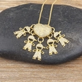 Collana cuore placcata oro 18k con cinque ciondoli bimbi in zircone per mamme - 5 Ragazzi