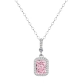 Collier élégant en argent S925 avec pendentif rectangulaire en pierre rose et diamants - Argent 925 / Strass Rose (1526DZ)