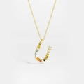 Sterling silver necklace with letter U pendant featuring colorful gemstones in golden finish - Gold Letter U