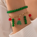 Weihnachtsarmband-Set mit grünen Perlen und Goldkette mit einem festlichen Baum-Anhänger - Grüner Weihnachtsbaum Stil(25478-green)