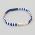 Tila-Perlenarmband in Blau und Creme mit Goldakzenten und elastischem Band für Unisex - Dunkelblau/Weiß/Hellblau/Gold