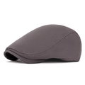 Classic dark grey cotton newsboy flat cap for men shown in a detailed side profile view - Back Button Style / Gray