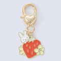Cute golden rabbit keychain with red strawberry and yellow flower charm on lobster clasp - Orange Strawberry Cat