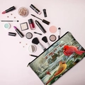 Christmas makeup bag featuring winter snow scene and red birds with top zipper closure - Cardinal Bird Snow Scene (HZB02-7)