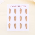 Rose gold stainless steel feather stud earrings set with 12 pieces in minimalist style - Rose Gold