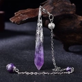 Elegant amethyst pendulum crystal necklace with intricate silver engraving for dowsing - Silver Amethyst