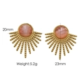 Bohemian gold stainless steel earrings with pink opal and sunburst radiant design - Pink Cat Eye Stone