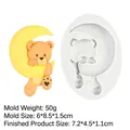 Silicone mold for teddy bear holding a yellow moon fondant and cake decoration - 1# Bear on Moon / Gray