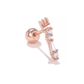 Rose gold curved bar stud earring with white cubic zirconia and screw ball back - Geometric Curved Shape / Rose Gold