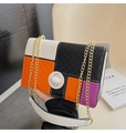 Multicolor color-block crossbody bag with gold chain strap and quilted faux leather finish - Beige