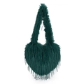 Borsa tote a cuore in ecopelliccia verde scuro con trama di peluche e frange eleganti - Verde