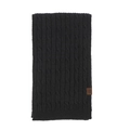 Classic black cable-knit scarf with a brown leather snowflake patch for winter warmth - Black Scarf Only