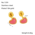 Pink enamel heart studs in 18k gold plated stainless steel with 6mm size detail - Pink