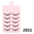 5 pairs of natural black false eyelashes set ZB52 on pink tray for daily makeup - ZB52 Cotton Thread Stem - 5 Pairs