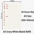 A5 ivory white blank 6-hole notebook refills 80 sheets 80g paper 205x142mm - A5 6-Hole Blank Refill (80 Sheets)