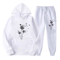 Survêtement blanc pour homme avec motif pissenlit papillon noir et capuche à cordon - S(L) / Haut Et Bas / Blanc 3