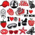 Assorted colorful embroidery patches featuring strawberry, sneakers and heart shapes - Set of 18PCS