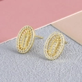 Religious Virgin Mary stud earrings in gold finish with sparkling cubic zirconia inlay - Gold Plated Virgin Mary (EM11-7)