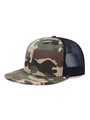 Classic jungle camouflage trucker hat with black breathable mesh back and flat brim - Camo/Black Mesh