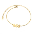 Gold stainless steel number 444 bracelet with adjustable chain for women and men - 444 Anklet / Gold