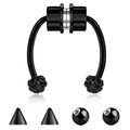 Black magnetic horseshoe nose ring set with interchangeable cone and ball ends for women - Rhinestone Ball Style / Black