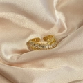 Vintage golden double-layer cross open ring with sparkling zircon insets on silk - Double Layer Crossover / Gold