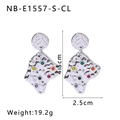 Detailed view of silver lava textured earrings with colorful stones and measurements - Silver Multicolor Zirconia Style (NB-E1557-S-CL)